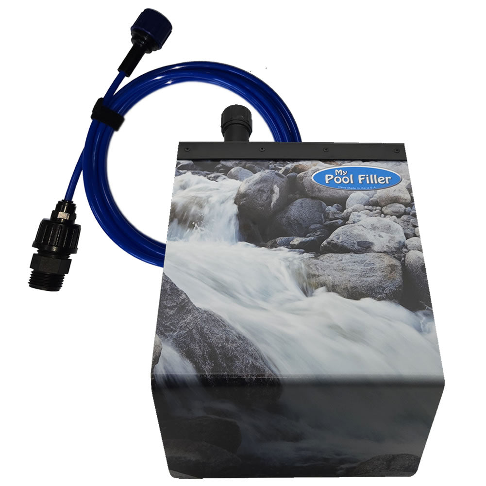 Rock Creek automatic pool filler with Hide-A-Hose connected – in-ground pool setup